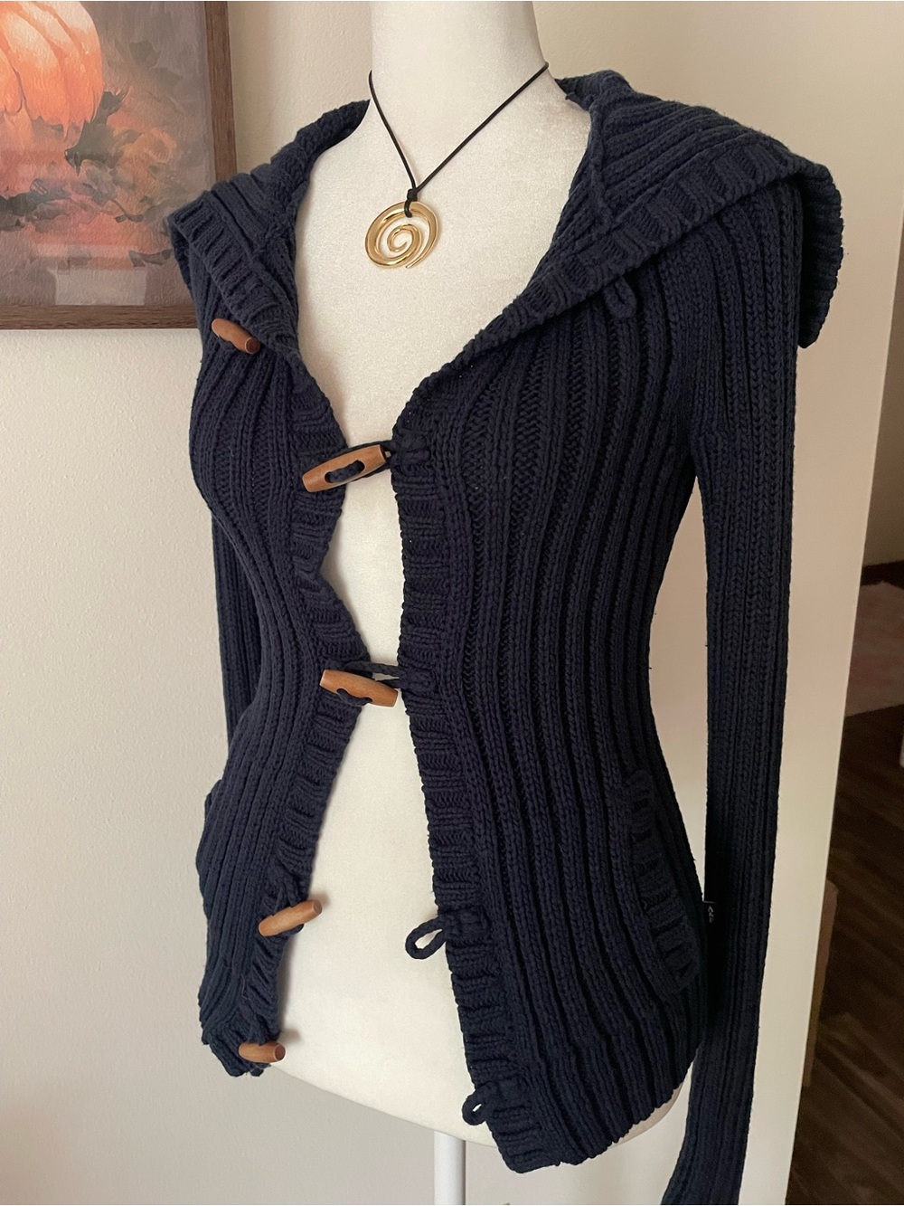 Abercrombie & Fitch 90s Y2K Vintage Wooden Toggle Button Chunky Ribbed Cardigan